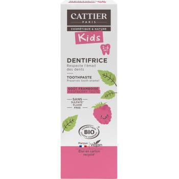 Dentifrice 2-6 ans goût framboise bio Cattier - tube 50 ml