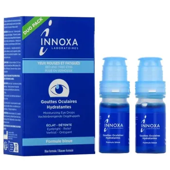 Gouttes oculaires hydratantes yeux rouges et fatigués formule bleue Innoxa - lot de 2 flacons de 10 ml