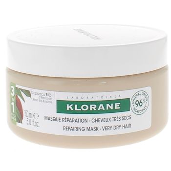 Masque réparation cheveux très secs 3 en 1 au beurre de Cupuaçu bio Klorane - pot de 150 ml