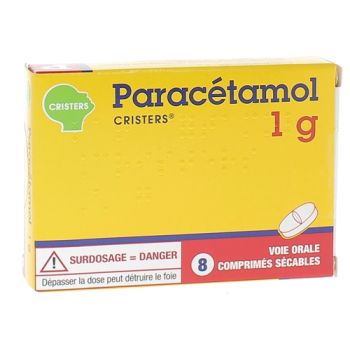 Paracétamol 1g Cristers - boîte de 8 comprimés sécables