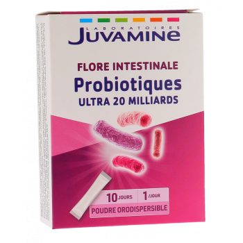 Probiotiques Ultra 20 milliards Juvamine - boîte de 10 sticks