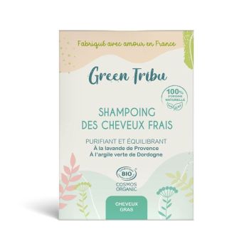 Shampoing solide des cheveux frais bio Green Tribu - pain de 85g