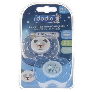 Sucette anatomique silicone nuit +18 mois Dodie - 2 sucettes