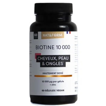 Biotine 10 000 cheveux peau et ongles Nat&Form - pot de 60 g&eacute;lules