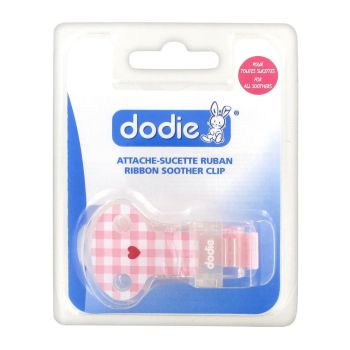 Attache sucette ruban damier rose Dodie - 1 attache sucette