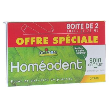 Dentifrice Homéodent soin complet dents et gencives goût citron Boiron - 2 tubes de 75 ml