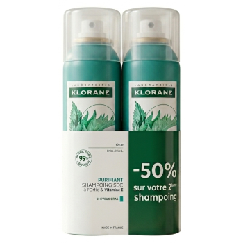 Shampoing sec purifiant à l'ortie & vitamine Klorane - lots de 2 sprays de 50ml