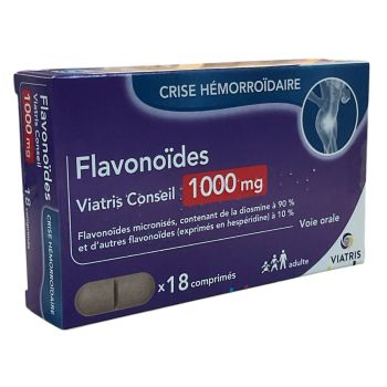Flavono&iuml;des 1000mg crise h&eacute;morro&iuml;daire Viatris - boite de 18 comprim&eacute;s 