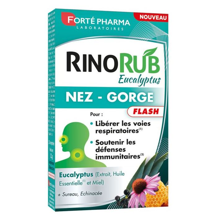 RinoRub Eucalyptus Nez et gorge flash Forté Pharma - boîte de 15 comprimés