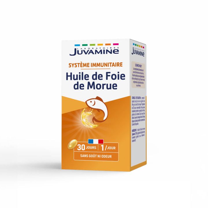 Huile de Foie de Morue Défenses Immunitaires Juvamine - boîte de 30 gélules