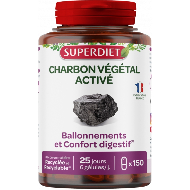 Charbon végétal Super Diet - boîte de 150 gélules