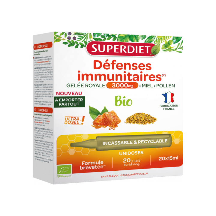 Défenses immunitaires bio Superdiet - boîte de 20 unidoses de 15ml