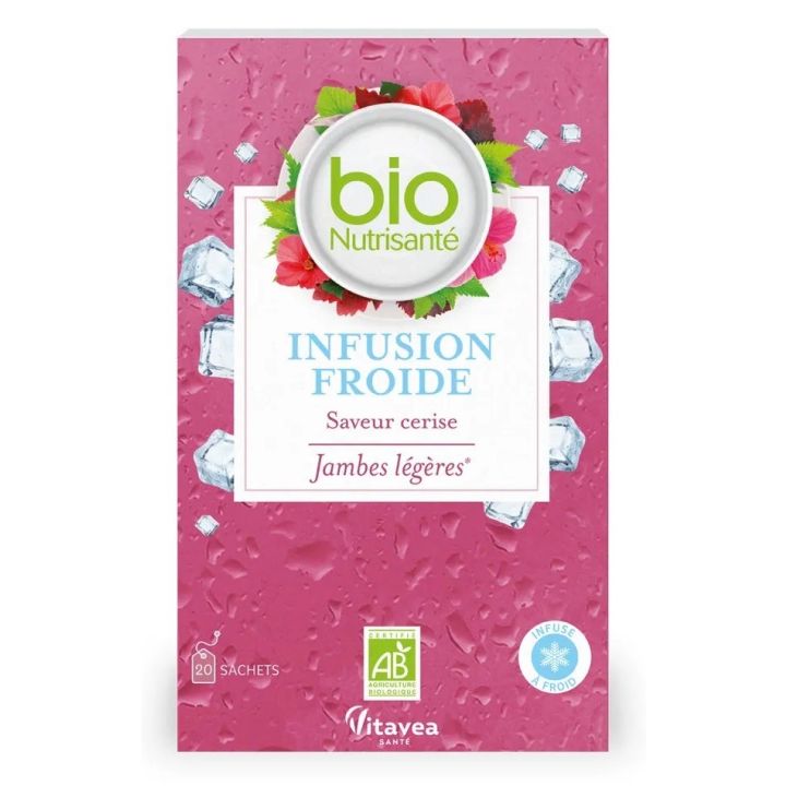 Infusion froide jambes légères saveur cerise Nutrisanté Bio - boîte de 20 sachets