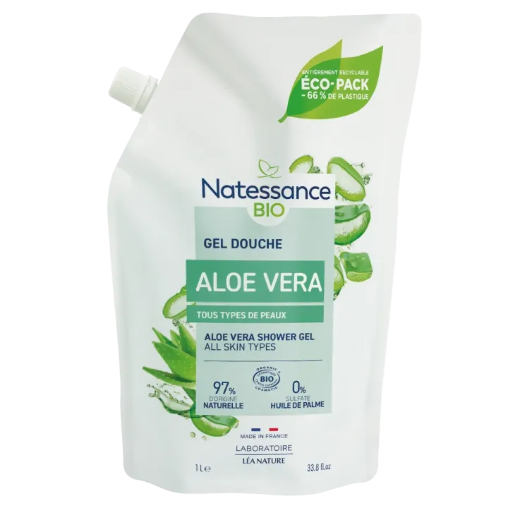 Gel douche vivifiant Aloe Vera bio Natessance - éco-recharge de 1L