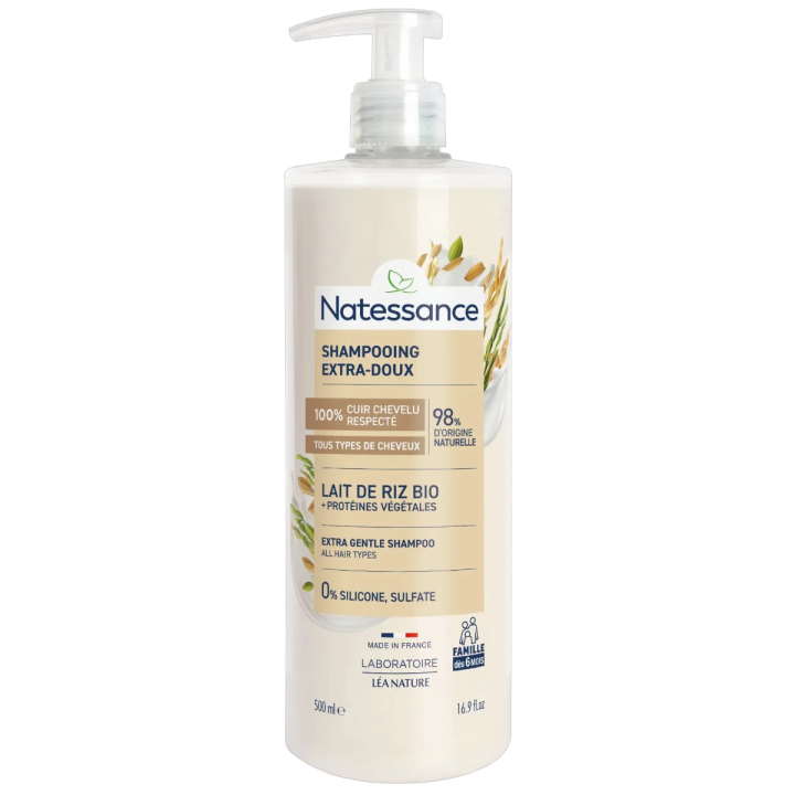 Shampooing extra-doux lait de riz bio Natessance
