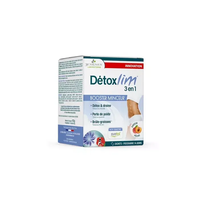 Détoxlim 3 en 1 booster minceur saveur pêche 3 Chênes - 14 sachets de 8g