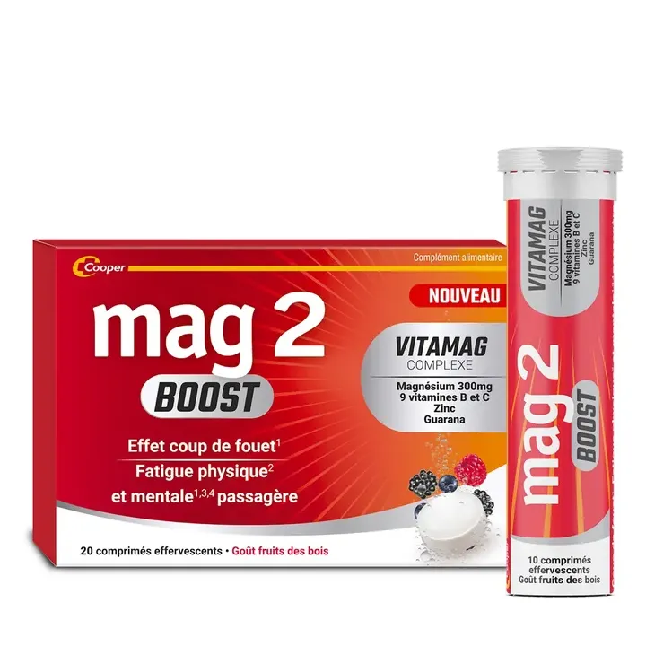 Mag2 Boost effet coup de fouet goût fruits des bois Cooper - boîte de 20 comprimés effervescents