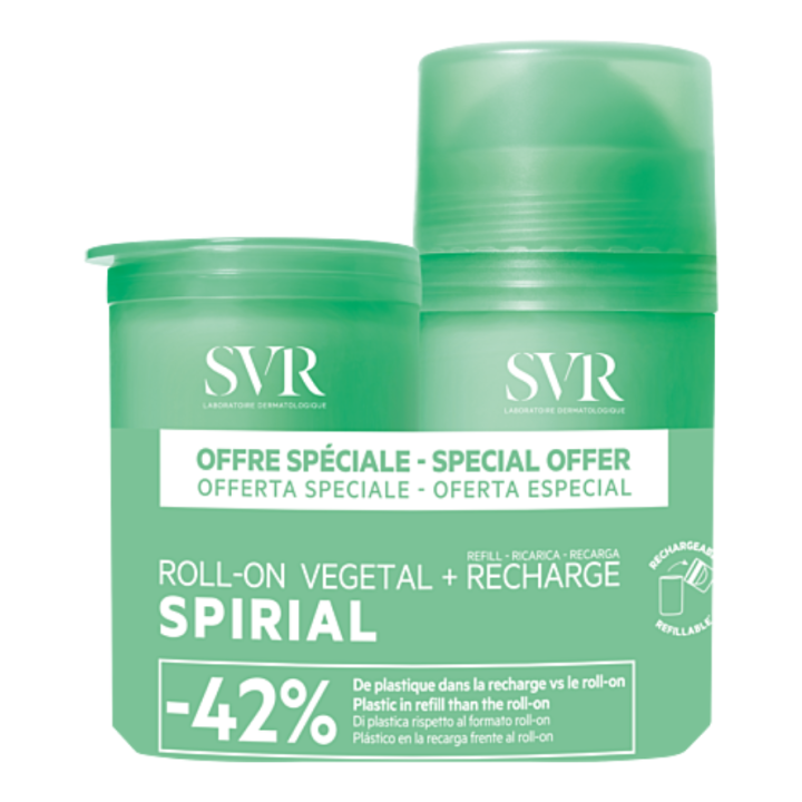 Spirial végétal déodorant SVR - roll-on de 50 ml + recharge 50ml