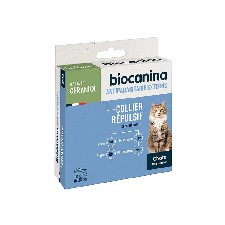 Collier répulsif chats dès 8 semaines Biocanina - boîte de 1 collier de 38cm