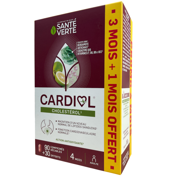 Cardiol Cholestérol Santé Verte - boîte de 90 gélules dont 1 mois offert