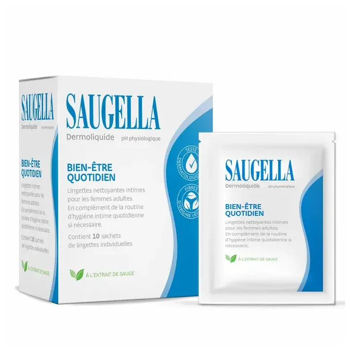 Dermoliquide lingettes intimes Saugella - boite de 10 lingettes individuelles