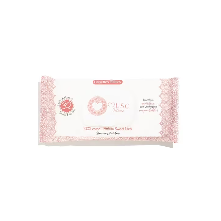 Lingettes intimes naturelles parfum sweet litchi Musc Intime - paquet de 30 lingettes