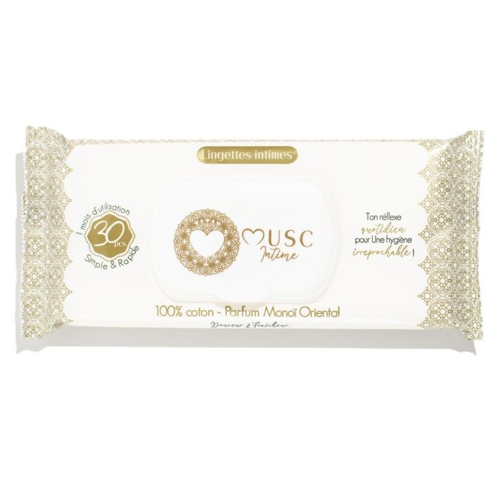 Lingettes intimes naturelles parfum monoï oriental Musc Intime - paquet de 30 lingettes