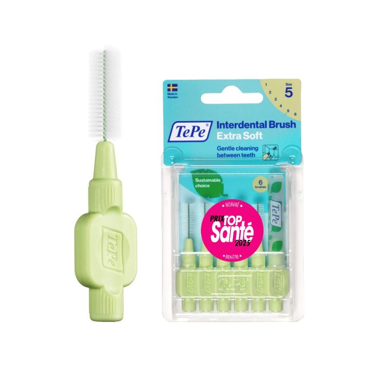 Brossettes interdentaires extra souples vert pastel taille 5 (0.8mm) TePe - 6 unités