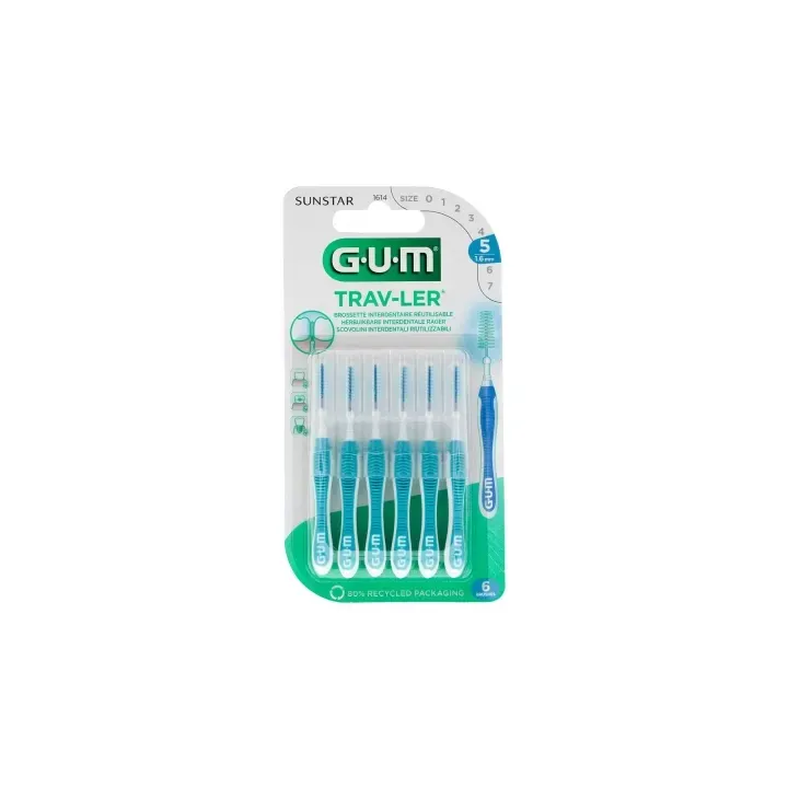 Brossette interdentaire antibactérienne Trav-ler 1.6mm Gum - 6 brossettes
