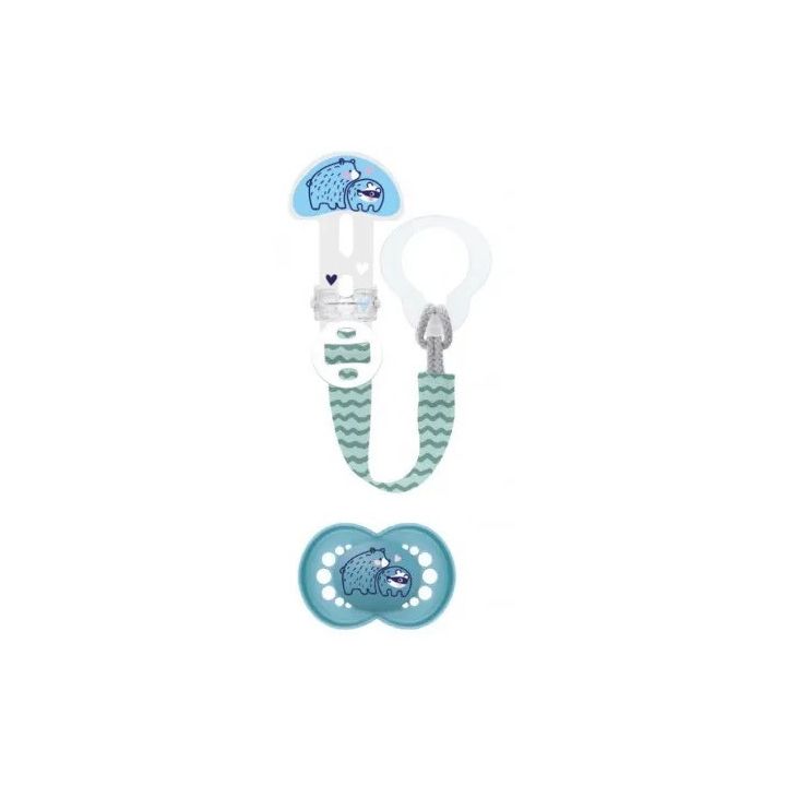 Sucette & attache-sucette silicone 6 mois+ Mam - attache sucette + sucette - bleu