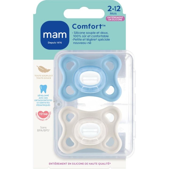 Sucette Comfort silicone 2-12 mois Mam - boite de 2 sucettes