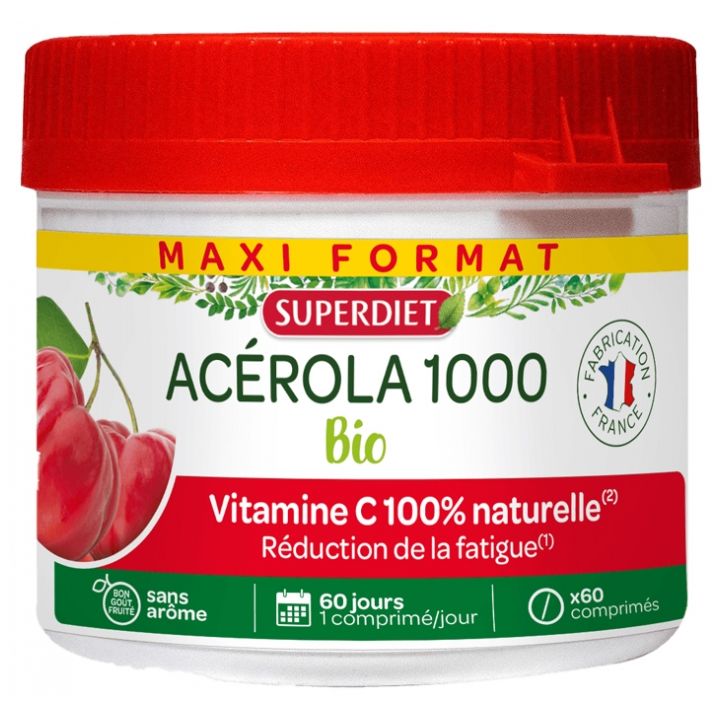 Acerola 1000 bio Super Diet - pot de 60 comprimés sécables