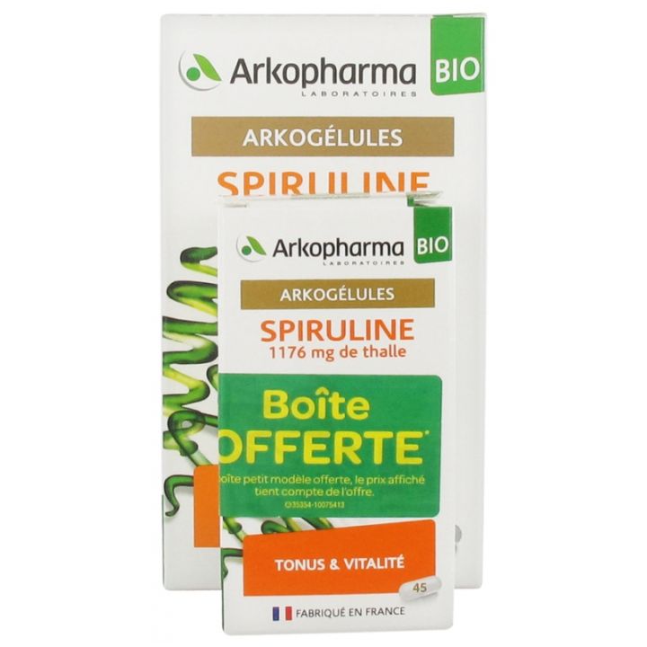 Arkogélules Spiruline bio Arkopharma - boîte de 150 gélules + 45 gélules offertes