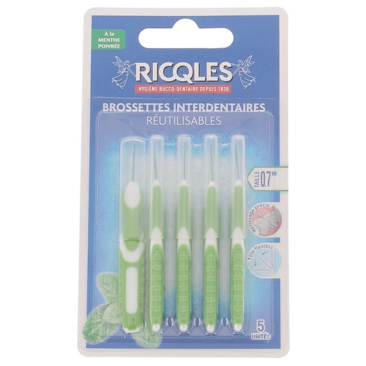 Brossettes interdentaires 0,7 mm Ricqles - 5 brossettes réutilisables