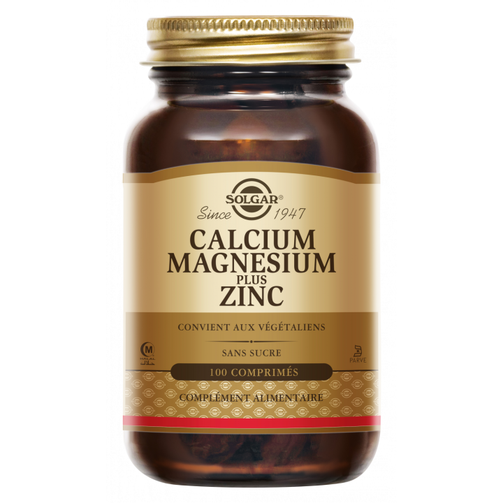 Calcium Magnésium Zinc Solgar - pot de 100 comprimés