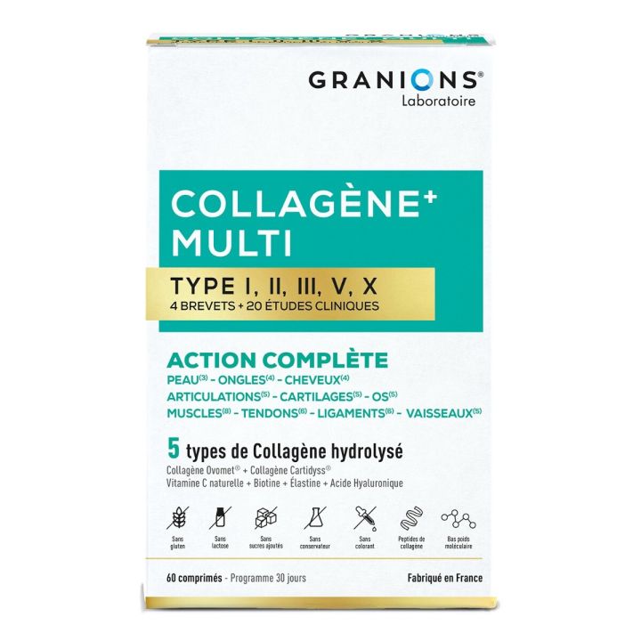 Collagène + multi type I, II, III, V, X Granions - boite de 60 comprimés