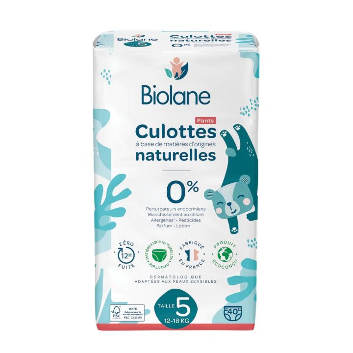 Couches culottes naturelles Biolane taille 5 – sachet de 40