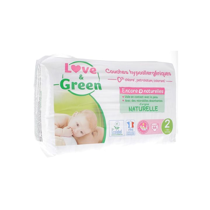Couches hypoallergéniques taille 2 Love & Green - paquet de 44 couches