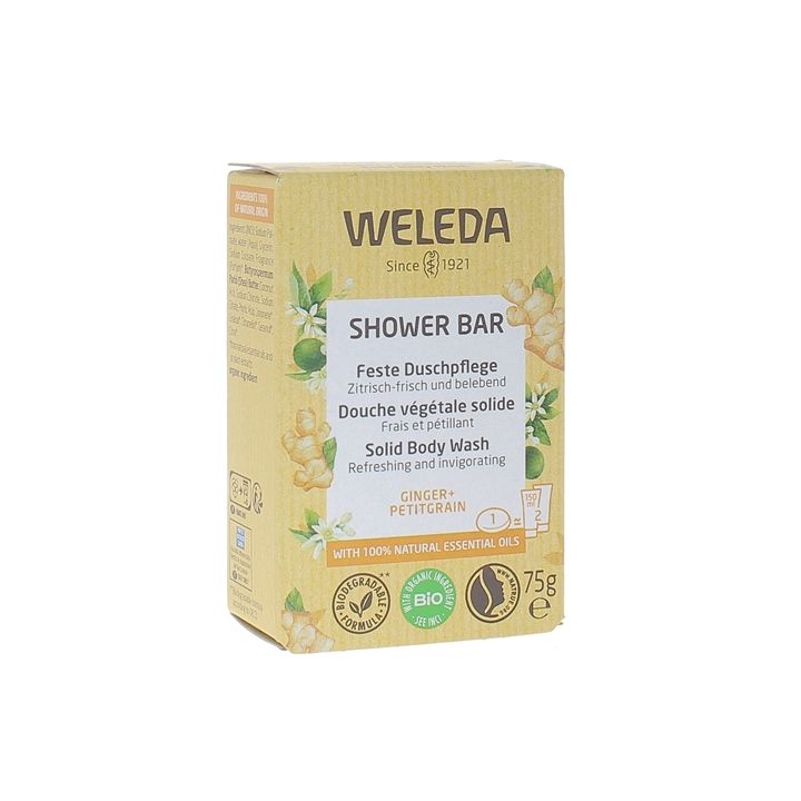 Douche végétale solide Ginger et Petit Grain Weleda - pain de 75g