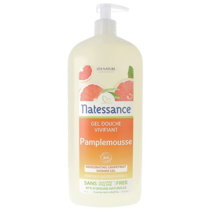 Gel Douche Vivifiant Pamplemousse Natessance - Flacon à pompe de 1 L