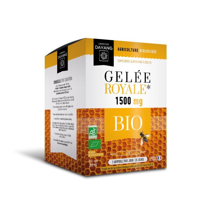 Gelée royale 1500 mg Bio Dayang - boîte de 20 ampoules
