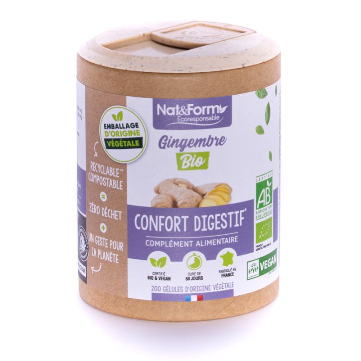 Gingembre Bio Ecoresponsable Nat&Form - Boite de 200 gélules