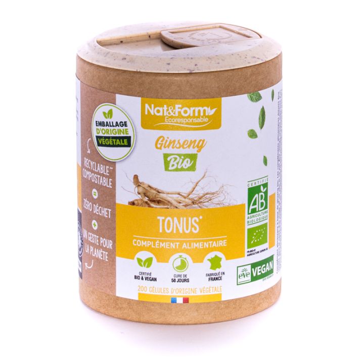 Ginseng Bio Ecoresponsable Nat&Form - Boite de 200 gélules
