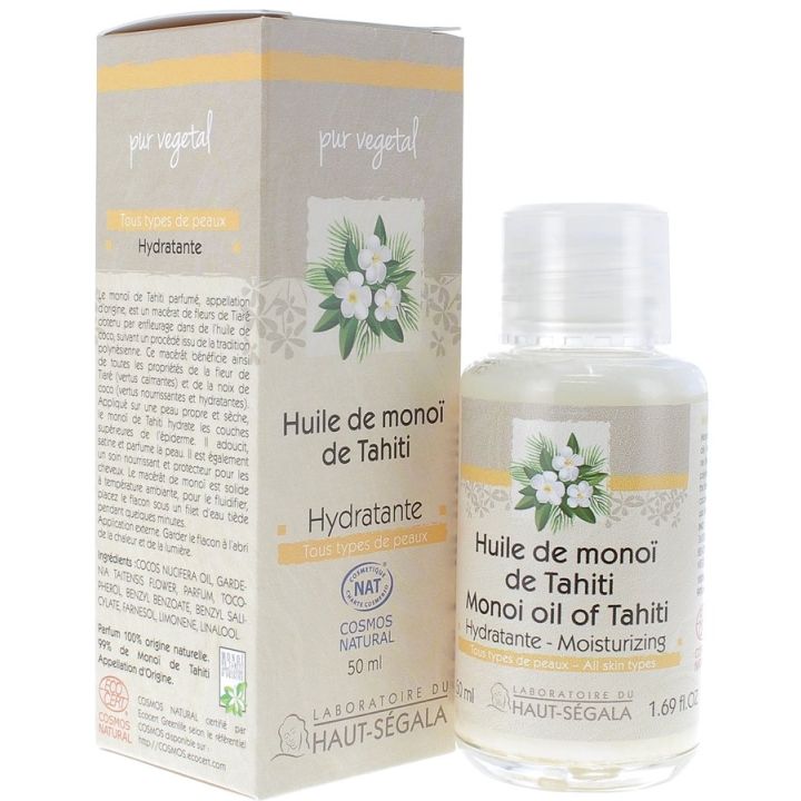 Huile de Monoï de Tahiti Bio Hydratante Laboratoire Haut-Ségala - flacon de 50 ml