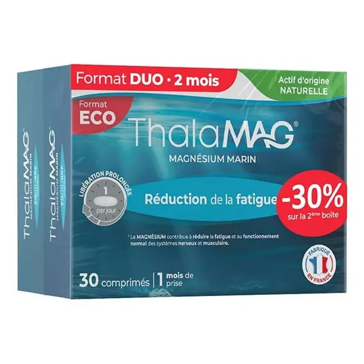 Magnésium marin réduction de la fatigue Thalamag - lot de 2 boîtes de 30 comprimés
