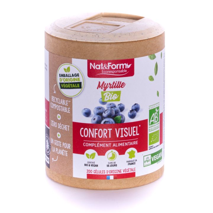 Myrtille Bio Ecoresponsable Nat&Form - Boite de 200 gélules