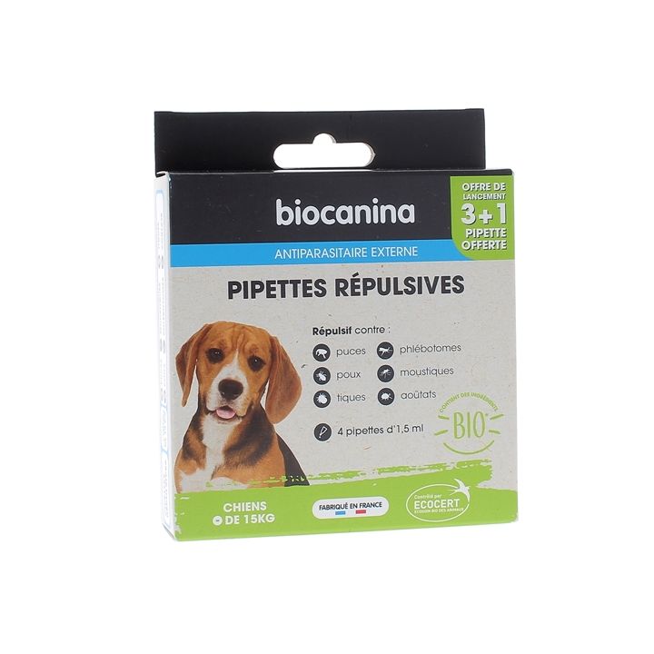 Pipettes répulsives chien (-15kg) Biocanina - boîte de 4 pipettes de 1,5ml