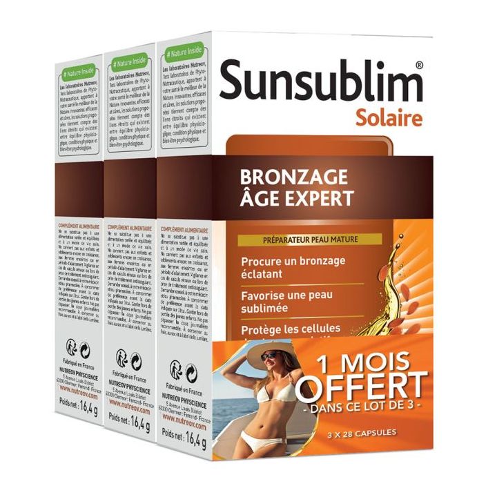 Sunsublim Solaire bronzage âge expert Nutreov - lot de 3 boites de 28 gélules 2+1 mois offert