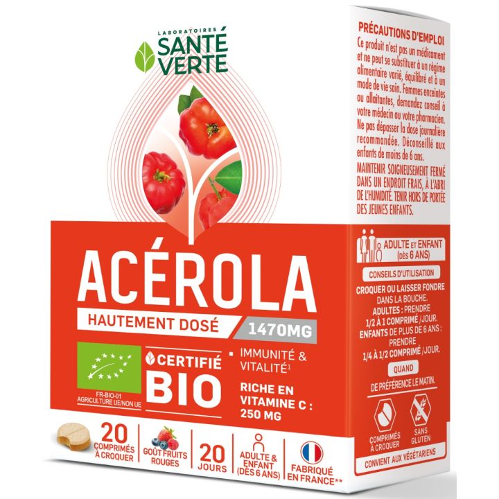 Toniphyt acérola Santé Verte - boîte de 20 comprimés