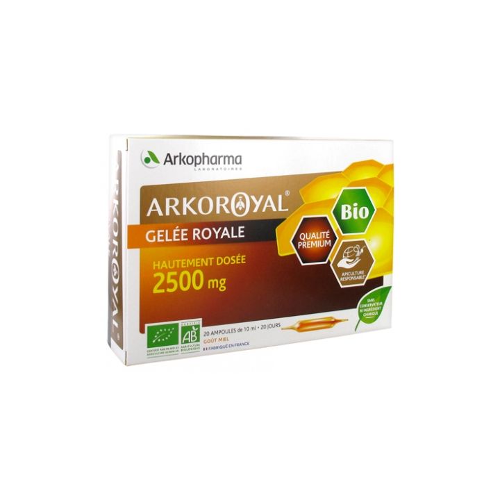 ArkoRoyal Gelée royale bio 2500mg Arkopharma - boîte de 20 ampoules